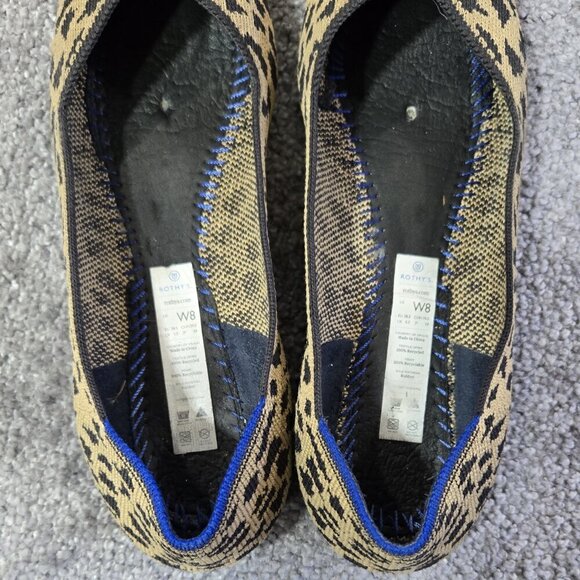Rothy's Tan Black Abstract Cheetah Print Pointed Toe Ballet Flats Comfy - Picture 9 of 12